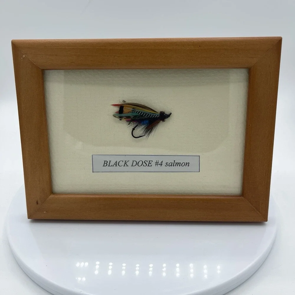 Fly Fishing Black Dose #4 Salmon Hook Framed 5x7in